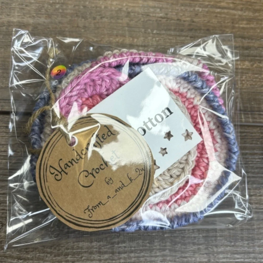 5 Coasters and 2 Round Scrubbies Set‎ Handcrafted Crochet by Seller Cotton